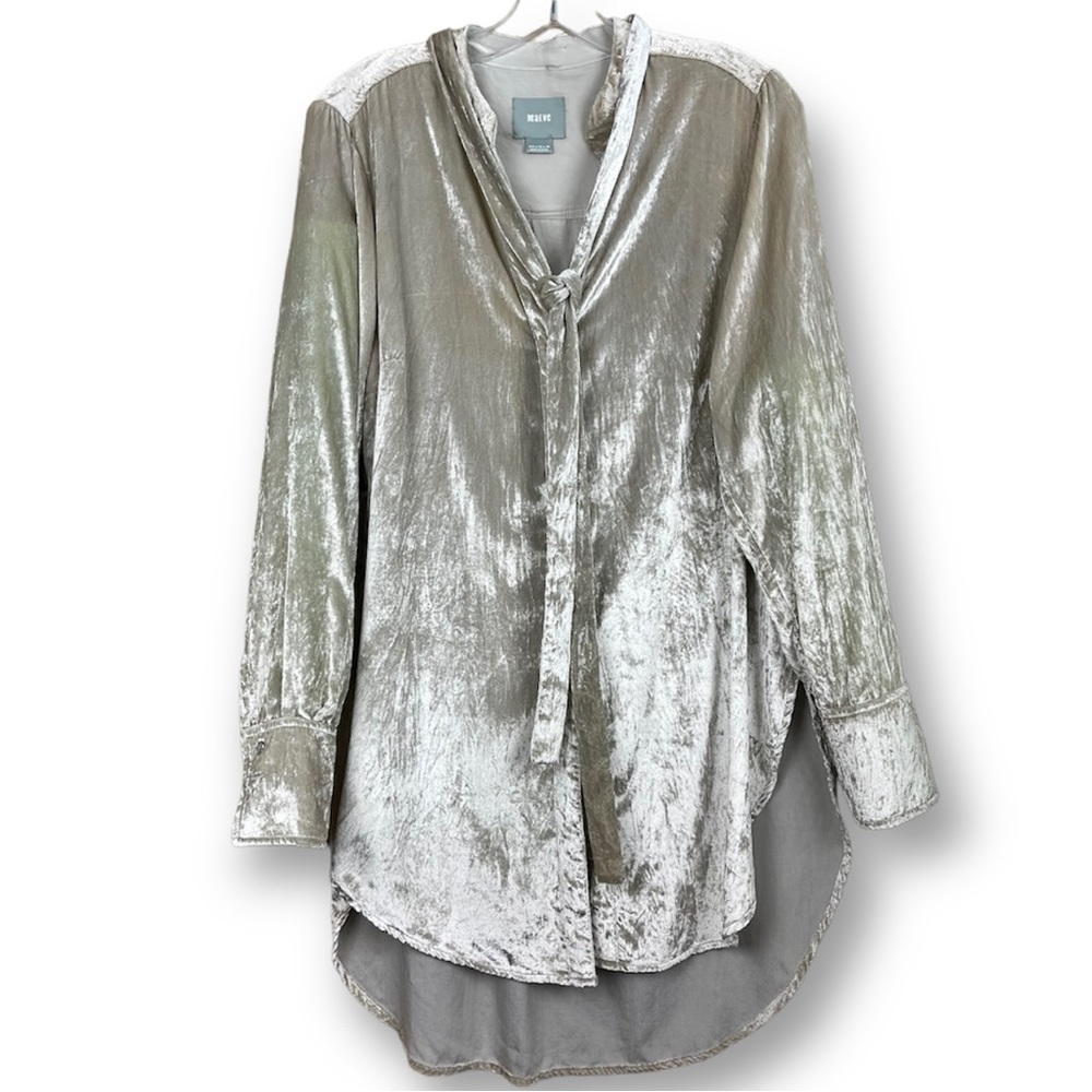Anthropologie Maeve Crushed Velvet Champagne Tunic Oversized Shirt Blouse Sz 8 - Picture 5 of 12